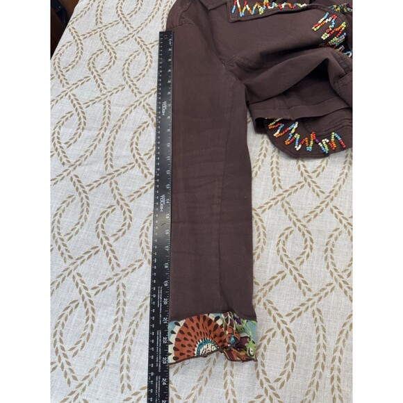 Julie G Boho Beaded Seashell Brown Front Tie Hippy Jacket Large Vintage - Picture 9 of 9